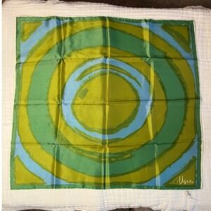 Vintage Usna Scarf Circle Abstract Print Greens Blue Acetate 23.5" by 22" Japan